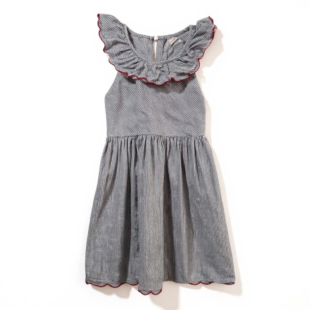 Bella Bliss Pinstripe dress with Scalloped Detail